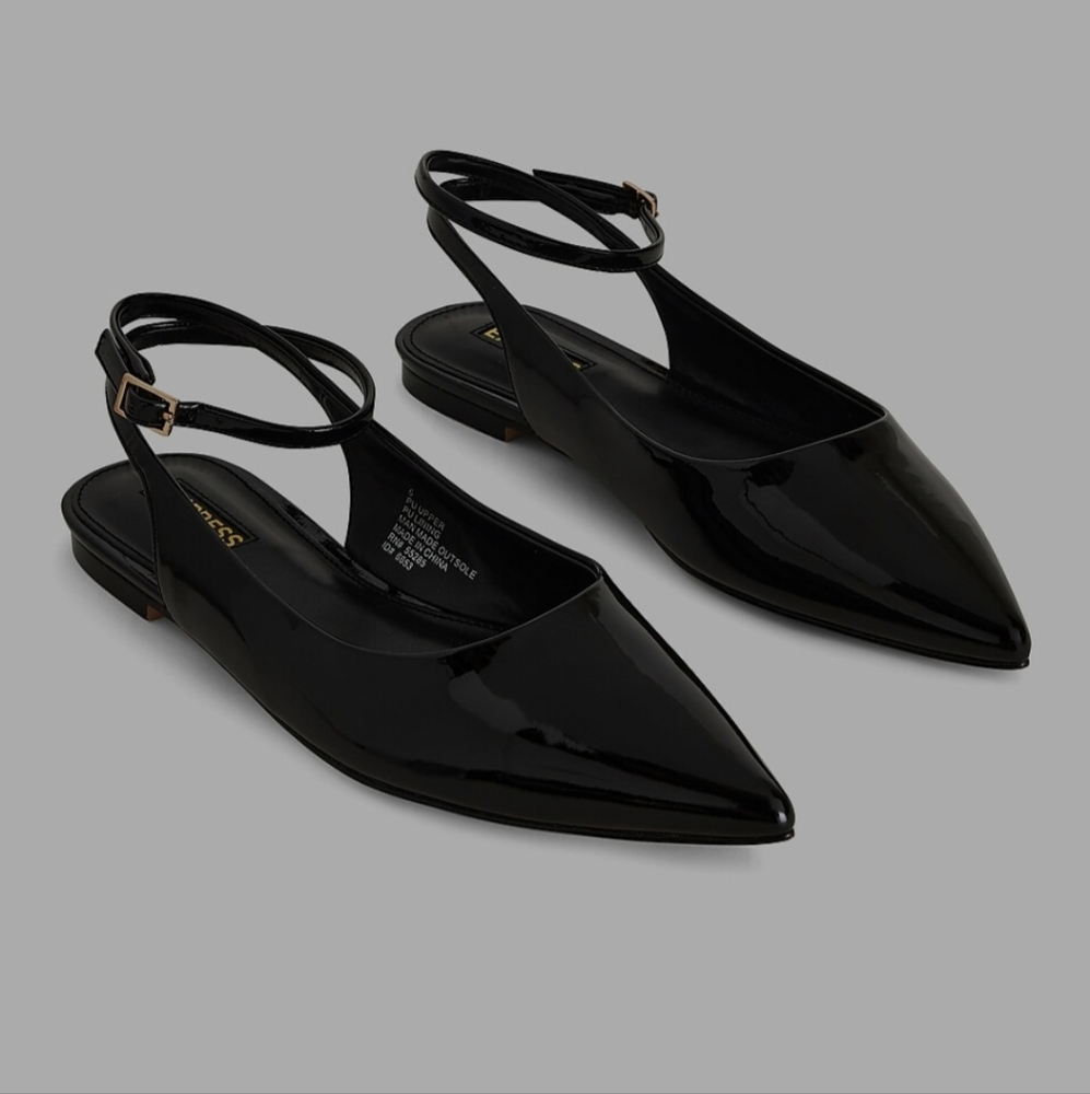 Shiny PointedToe Strappy Flats